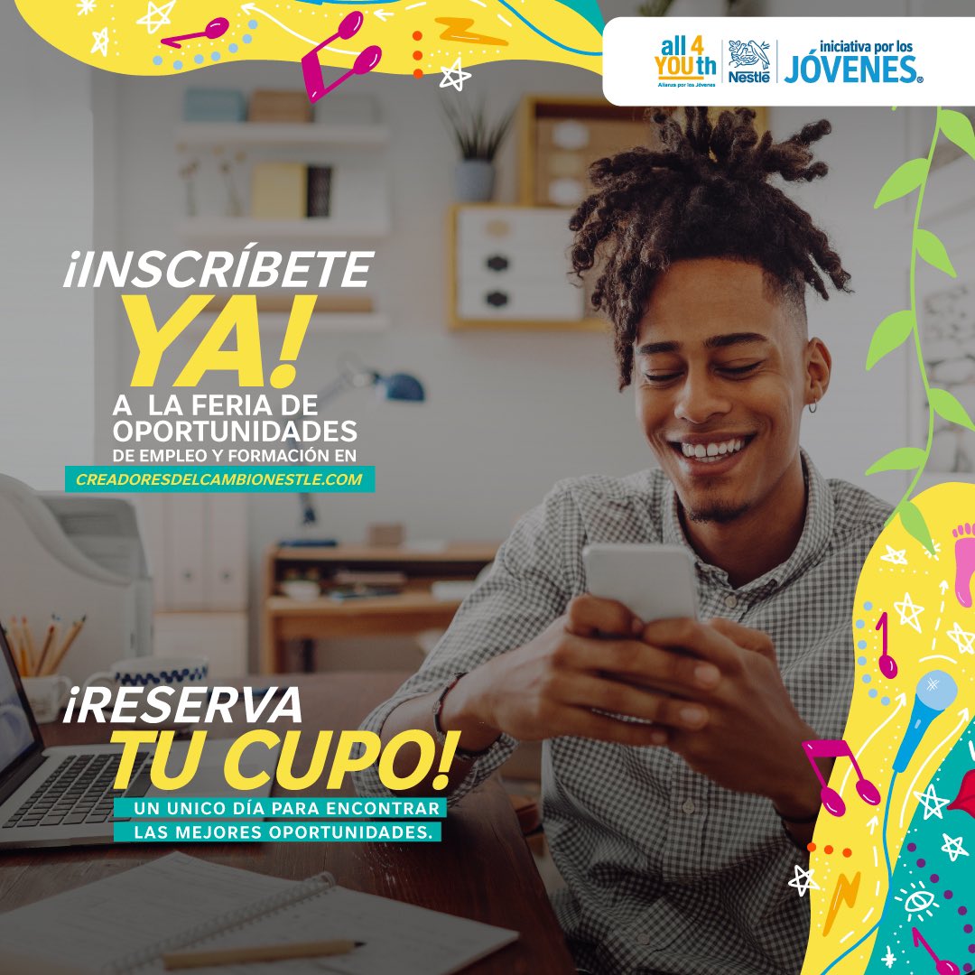 📢Este jueves 11/11 desde las 2pm (Col) estaremos presentes en la Feria de Oportunidades de Empleo y Formación de <a href="/NestleColombia/">Nestlé Colombia</a> con muchísimas opciones para jóvenes de Chile, Colombia, México y Perú! 🇨🇱🇨🇴🇲🇽🇵🇪 
Qué esperas para registrarte? Link aquí 👇🏼
creadoresdelcambionestle.com