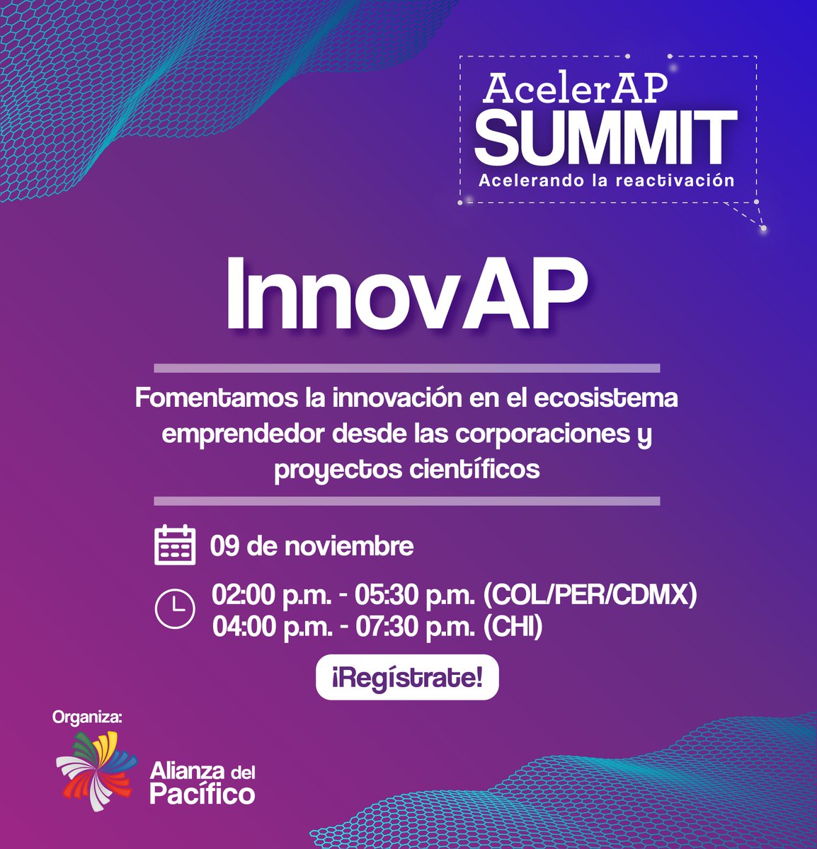 InnpulsaCol's tweet photo. ¡Sé parte del mayor evento de la @A_delPacifico 👉 #AcelerAPSummit! Conéctate este 📅 9 y 10 de nov. en un espacio enfocado en inspirar, visibilizar y conectar a los diferentes actores del ecosistema de #emprendimiento e #innovación👏.
Regístrate YA: https://t.co/841edUM1d4
👀👇 https://t.co/anSjGOVwAv