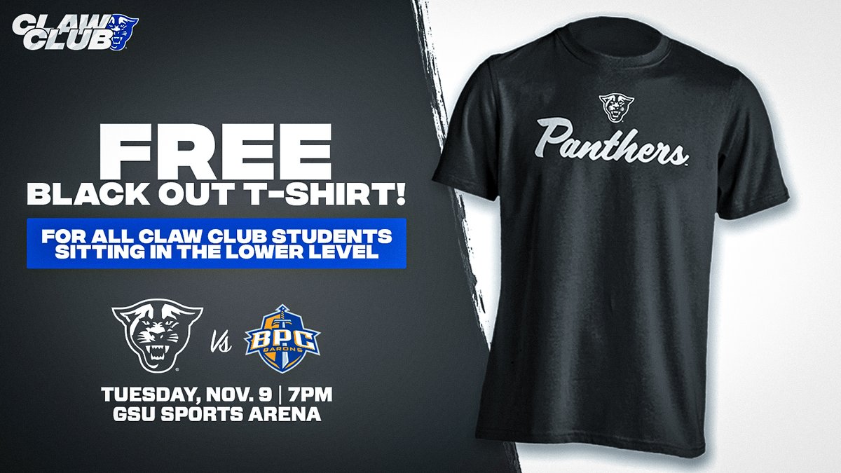 GSUPanthers's tweet photo. 𝘽𝙇𝘼𝘾𝙆𝙊𝙐𝙏

@GeorgiaStateMBB will be debuting their brand new black jerseys in Tuesday's season-opener. First 300 @ClawClubGSU members at the Sports Arena get a 🆓 BLACKOUT shirt!

🔗 https://t.co/Y90qDNfXCw

#OurCity https://t.co/igQGKiwPxK