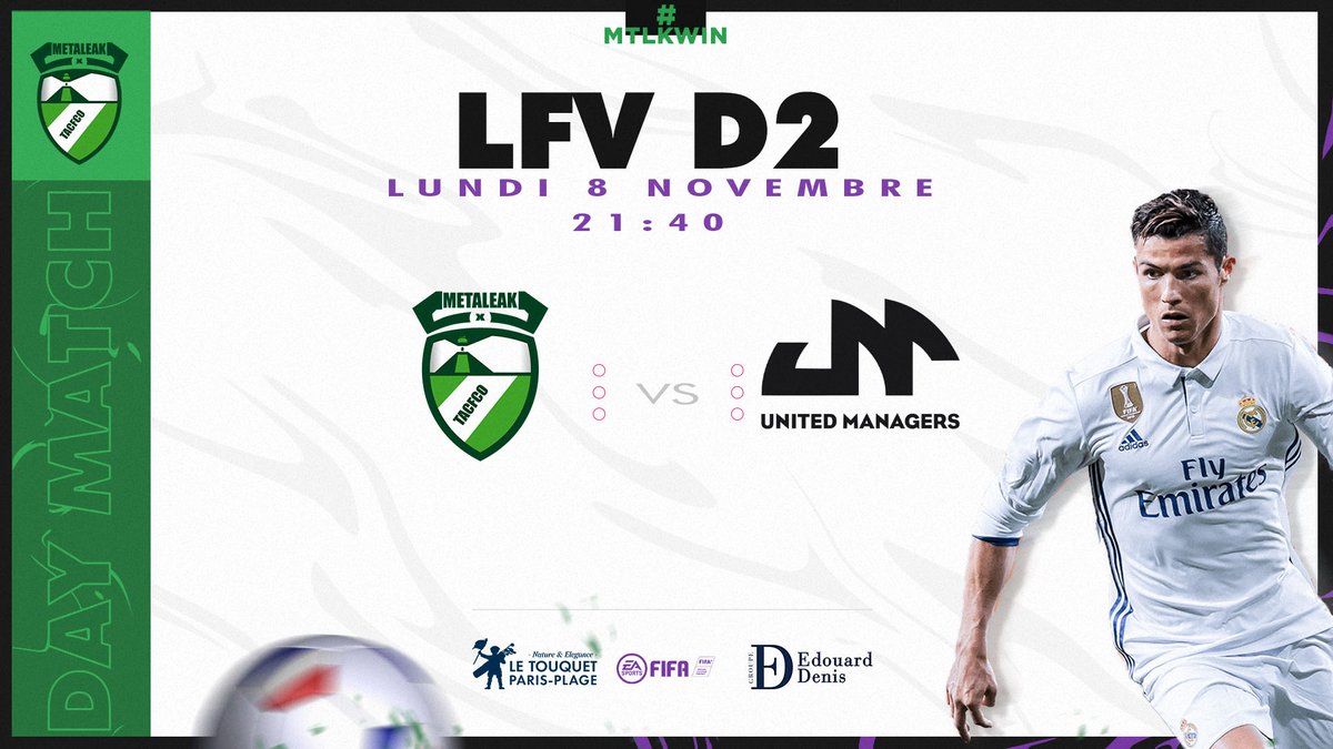 MTLK_eFoot's tweet photo. 🟢Programme de la soirée ⚪

#ESPORTFA22 #LFVD2 journée 4

🆚@UM_eFoot 

 En direct sur notre chaine Twitch dès 21h40⤵
https://t.co/k4mIDoxJSM

@ActuEsportFA @TeamMetaleak @mtlkteamfifa @TACFCOesport https://t.co/H3CH5NwphA