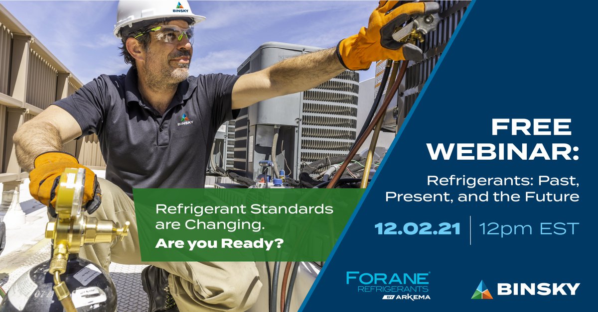 Binsky_Snyder's tweet photo. Did you know several refrigerants are being phased out? Are you ready? Learn about refrigerant alternatives, pros and cons, new regulations, and code compliance. Forane Refrigerants by @Arkema_Inc  will lead this discussion on Tues. December 2, 12pm ET.
https://t.co/a2yofQlTfH https://t.co/mjzYNS3II6