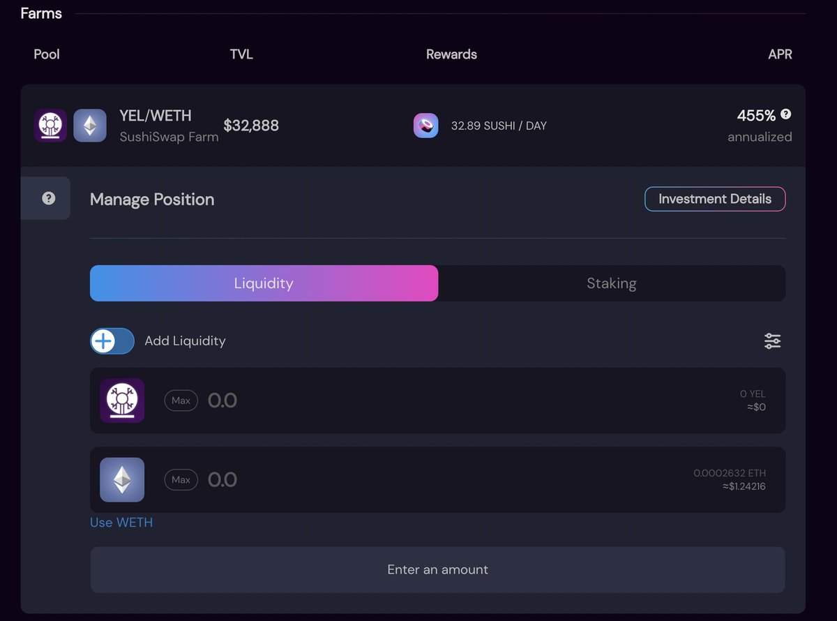 yel_finance's tweet photo. $YEL stakers now can be rewarded by $Sushi by staking their LPs at https://t.co/cjtxJEkOhT
🙀🙀🙀
Thanks to @SushiSwap for arranging that!🙏 https://t.co/PyWS9Tt8Xt