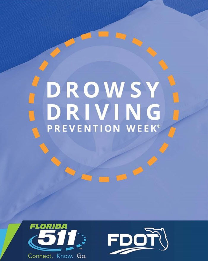 MyFDOT_Tampa's tweet photo. During Drowsy Driving Prevention Week, be sure to join #FL511 in the effort to keep traffic moving safely and efficiently. Get adequate sleep daily to help prevent drowsy driving and be #Alert2Drive. For more safety tips, visit https://t.co/qKovnEXFsS. https://t.co/Mh9aQJfIDB