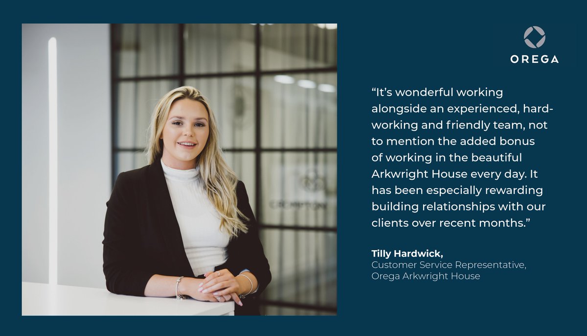 Meet Tilly, our fabulous #CustomerService Representative at the equally fabulous Arkwright House. Since joining Orega in June, she has made a tremendous impact with her positive energy, professionalism and exceptional service. #Thankyou for all your hard work and support Tilly 🙌