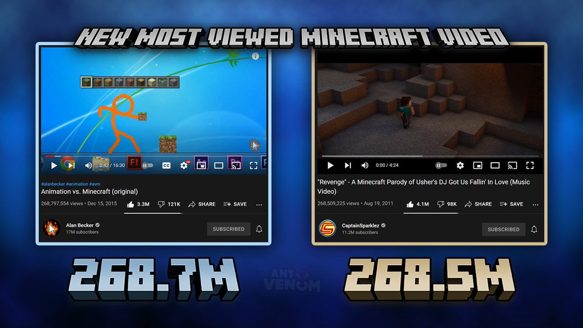 AntVenom on X: Animation vs. Minecraft has taken its Revenge as the  most viewed Minecraft video of all time.  / X