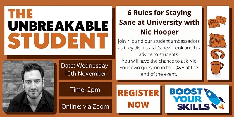 Join Nic Hooper for some key tips and hints on boosting your wellbeing while studying. Kick-Start are hosting a webinar on "The Unbreakable Student" on 10 November!

Find out more and book your place here 👉 orlo.uk/0L6i9