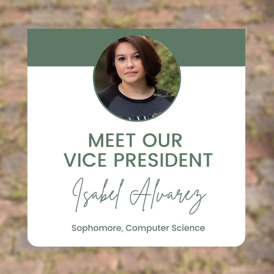 Let's meet another member of our Exec Board! 

Isabel Alvarez is our VP! She is a computer science major from Louisville, Kentucky! 

In addition to SWE, Isabel is also a learning community leader at OU. Her favorite thing about SWE is the welcoming and encouraging members!