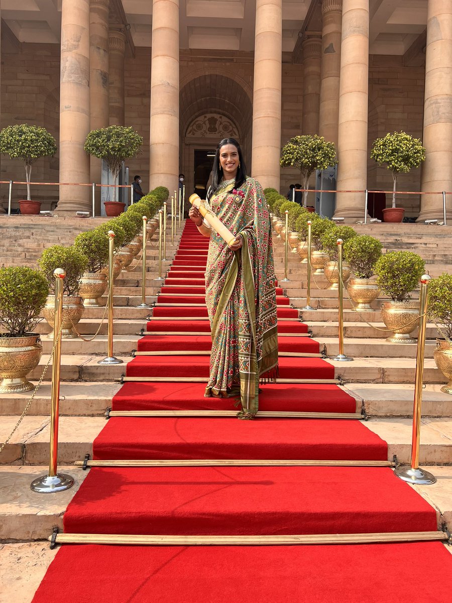Pvsindhu1's tweet photo. I am truly humbled and blessed to receive the Padma Bhushan award from our Hon'ble President of India Shri Ram Nath Kovind sir. Extremely grateful to the Government of India for this prestigious honour! 🙏 @rashtrapatibhvn https://t.co/jLsdFzBVnv