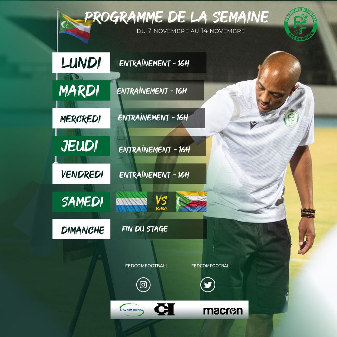 fedcomfootball's tweet photo. Le programme de la semaine pour nos @_coelacanthes arrivés en Turquie ! #Comores 🇰🇲 #slcom https://t.co/uNMo7lpERK