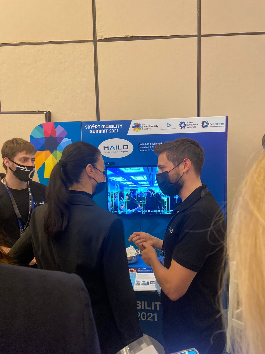 Hailo_ai's tweet photo. What a great opening at the #SmartMobilitySummit. Our very special guest, @MeravMichaeli, the Minister of Transport and Road Safety visited our booth and watched a live demo of our breakthrough #AI #processor for edge devices. 
The excitement continues tomorrow at booth #30! https://t.co/g47lrYxjnO