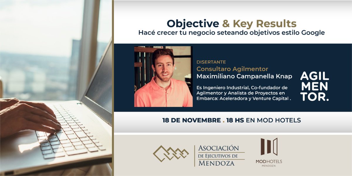 AEM - Capacitación OKRs Objective and Key Results 
Te invitamos a participar de esta innovadora charla.
Esta metodología desafiante es utilizada para hacer crecer un negocio o emprendimiento estableciendo objetivos al estilo de Google.
eventbrite.com.ar/e/okrs-objecti…