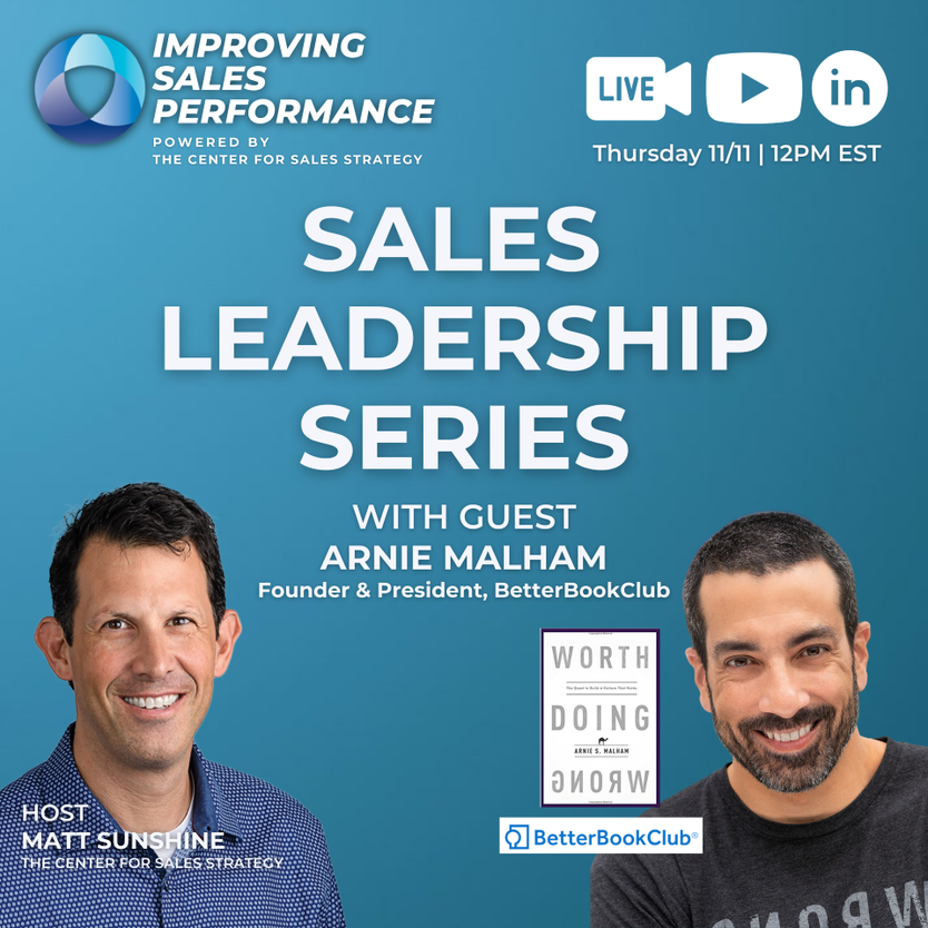 Join us on Thursday, 11/11 at 12PM EST as <a href="/amalham/">Arnie Malham</a>, Founder &amp; President of <a href="/BetterBookClub/">BetterBookClub.com</a> and Author of Worth Doing Wrong discusses #sales and executive leadership as well as #salesperformance tips.
👉 bit.ly/3mOgP2v