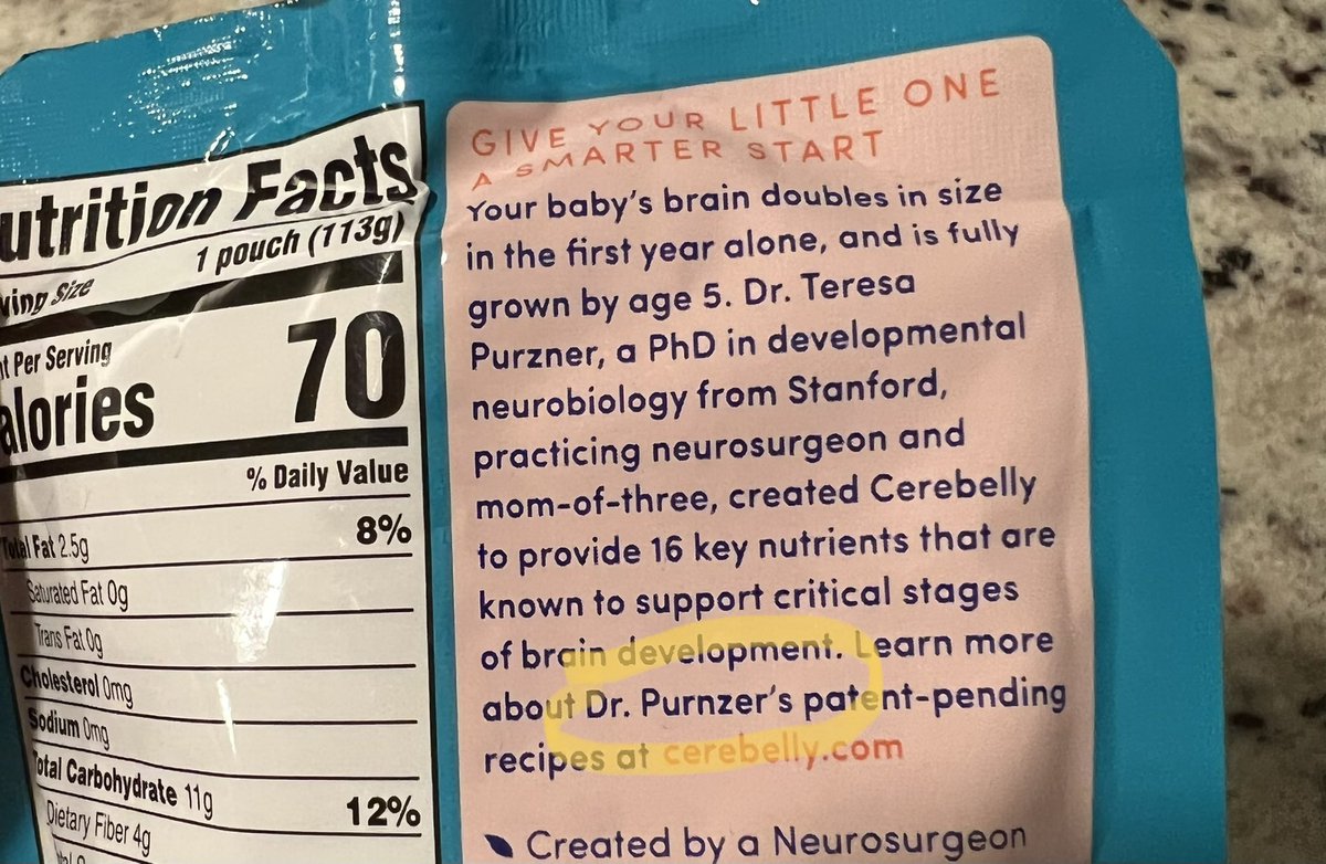 GR1MES's tweet photo. Hey @eatcerebelly Love your stuff! Wanted to let you know there’s a typo on the back of your pouches.  Dr. Purzner’s name is spelled incorrectly. https://t.co/TNBDcCh11d