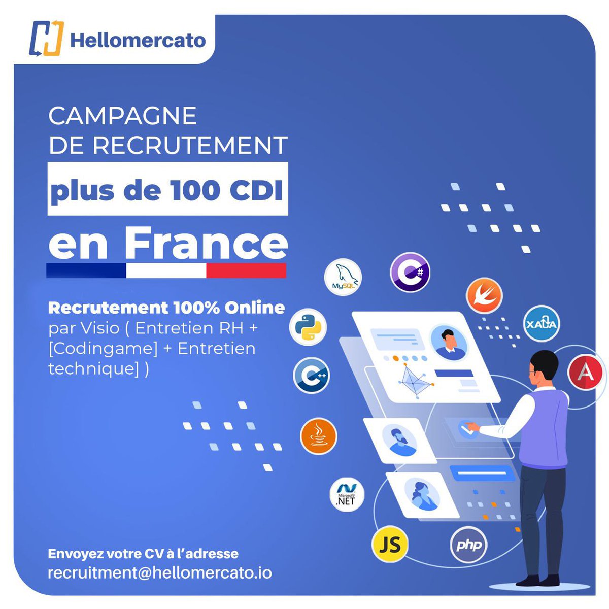 hellomercato's tweet photo. Hello les Devs/Ingénieurs

Plusieurs opportunités disponibles en France/Canada/Belgique.

Voulez-vous faire partir de l'aventure ? 

Alors just send an email with your CV at recruitment@hellomercato.io

#caparledev #remotework #java #csharp #python #devops #bigdata  #reactjs https://t.co/FyVxHCKROx