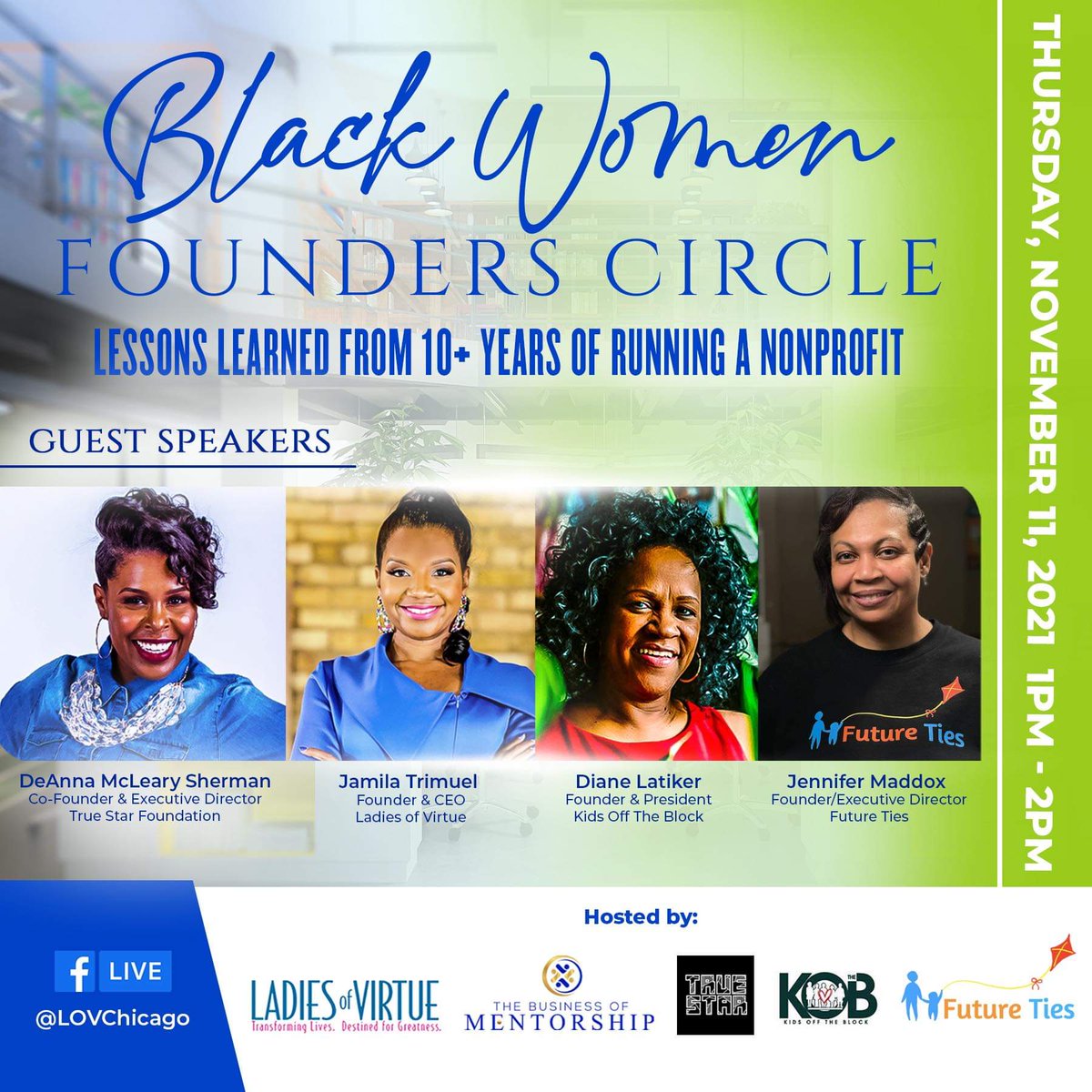 FutureTies's tweet photo. Tune in this Thursday from 1-2pm! 
Awesome women in fellowship sharing years of learned knowledge, wisdom, and experiences of how we came over. 
Meet us in this space 🙌💪
@MrsLadyofVirtue  @dianekob  @DeAnnaMcLearysherman @FutureTies https://t.co/1tOe3dwnL2