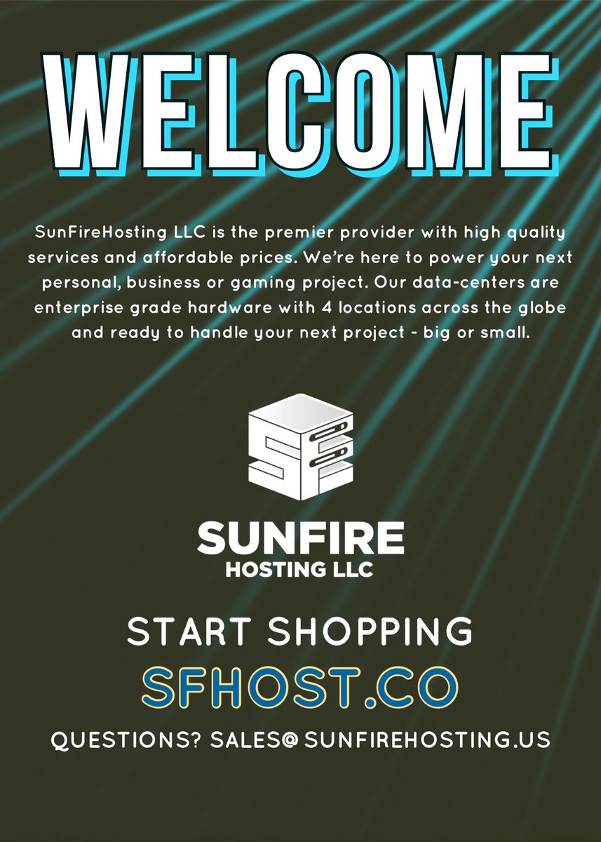 SunFireHosting's tweet photo. Welcome to SunFireHosting LLC! Start shopping today @ https://t.co/ZXse5t3Blm https://t.co/1hJAinuEKF