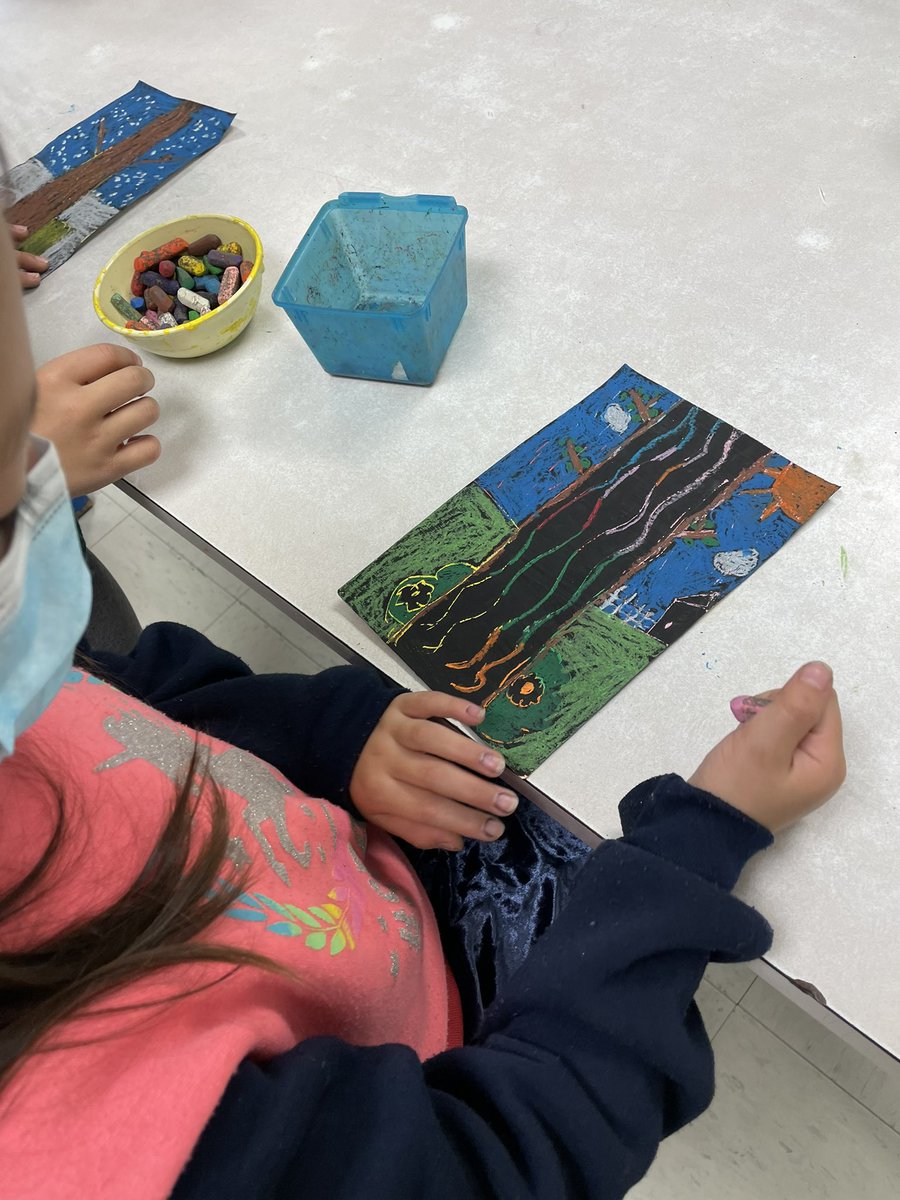 SCES_Resource's tweet image. 2nd grade is adding oil pastel to their scratch art trees! Students picked which season their tree was in and which colors/details to represent their season! @SCESStars @CCPSVISARTS @ccpsinfo