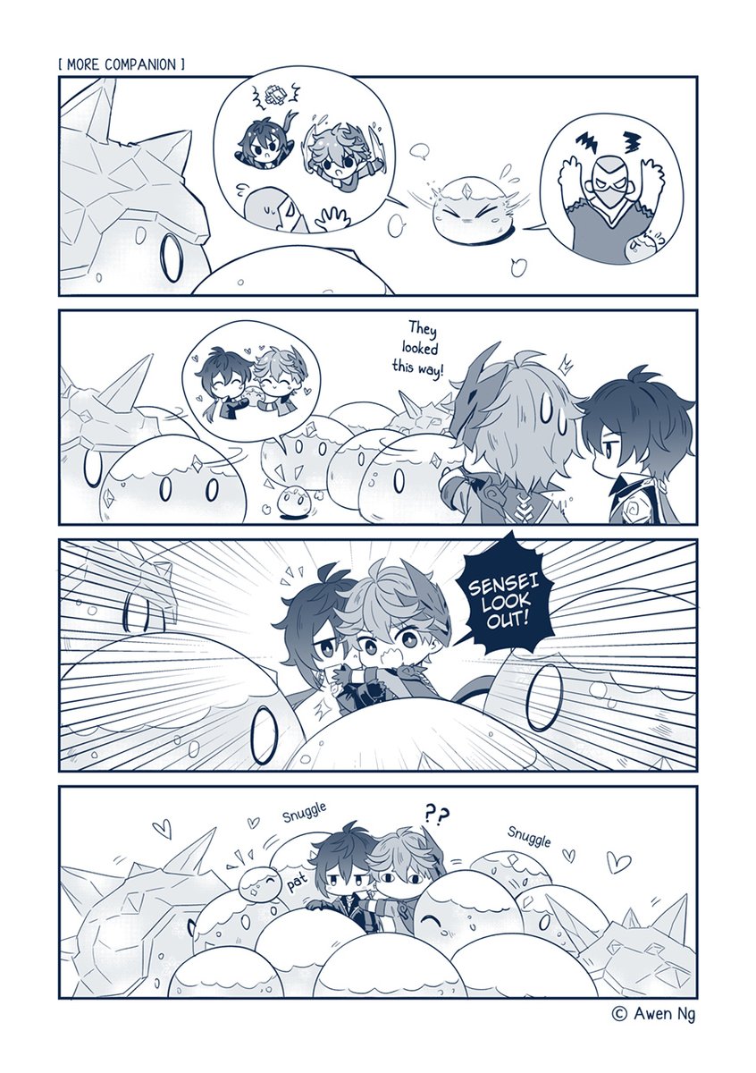Smol Zhong li and Childe, and tiny slime..✨ 
*Continuation from previous comic post
#childe #zhongli #GenshinImpact 
