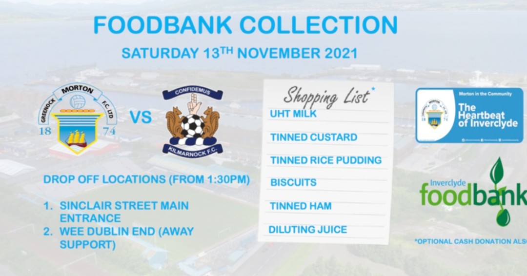 Morton_FC's tweet image. This Saturday there will be a foodbank collection ahead of our game against @KilmarnockFC organised by @MortonCommunity.

Drop off points will be located on Sinclair Street and at the Wee Dublin End entrance, all donations are welcome.