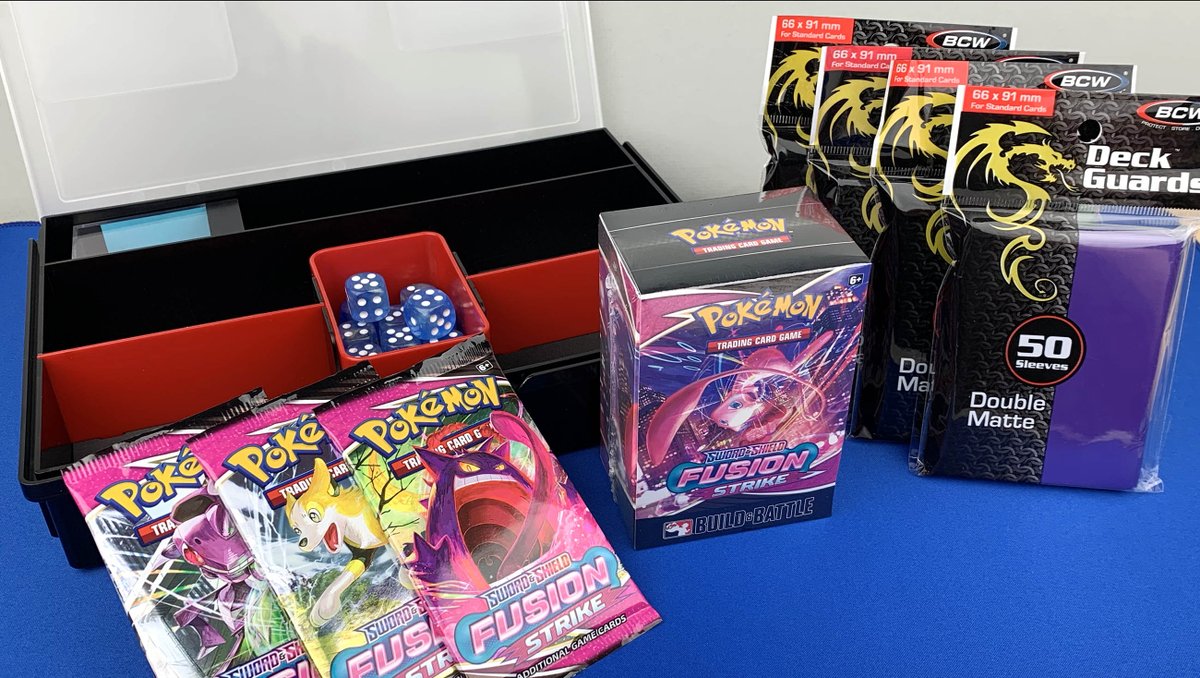 BCWSupplies's tweet photo. Follow and RT by Tuesday, Nov. 9th, for a chance to win a #PokemonTCG Sword &amp; Shield–Fusion Strike Build &amp; Battle Box, 3 booster packs, a BCW Prime X4 Gaming Box, 4 packs of Deck Guards, and a brick of dice! One winner randomly selected Wednesday. https://t.co/K6EtztICzo