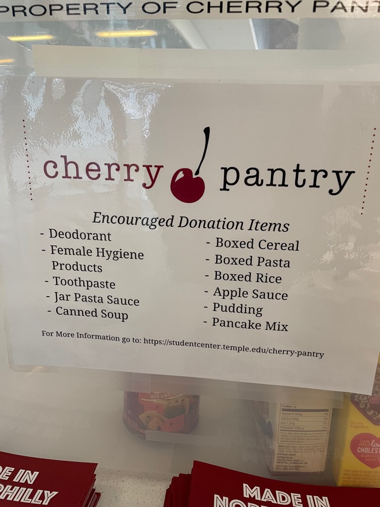 TempleLibraries's tweet photo. Contribute to the @CherryPantry by dropping your donations in the bin at the One Stop Assistance Desk in Charles Library. https://t.co/Cvtey9ZbYf
