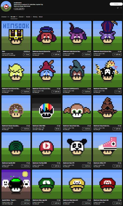 tez_mushrooms's tweet photo. 🔥🔥🔥🔥Everything For 0.45 Tez 🔥🔥🔥🔥-  17 new Mushrooms  1/1  available! 🍄🍄🍄🍄

https://t.co/ZLVfzkgz8v

@hicetnunc2000

@Hicetnunc_nft

@HicetnuncBR

#hicetnunc #pixelartist #PixelNFT #NFTCommunity #NFTcollection #OBJKT #NFTartist https://t.co/7lVFPomRZp