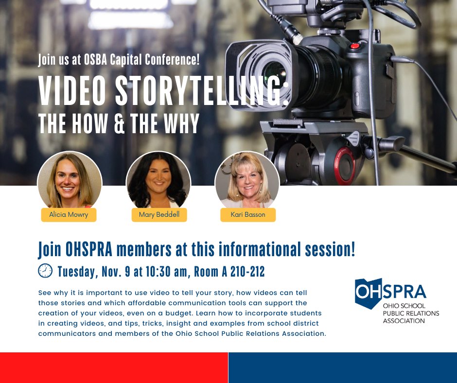 Are you attending <a href="/OHschoolboards/">Ohio School Boards</a> capital conference? 

Come join us at our presentation covering all things video! 

Featuring: Alicia Mowry from <a href="/DelawareAreaCC/">DelawareCareerCenter</a> , Mary Beddell from <a href="/PlainLocal/">Plain Local Schools</a> and Kari Basson from <a href="/KetteringSchls/">KetteringSchools</a>