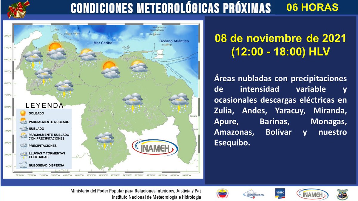 #8Nov #INAMEHInforma Condiciones Meteorológicas próximas 06 Horas #PlanDeLluvias2021 #LeeConLaFilven2021