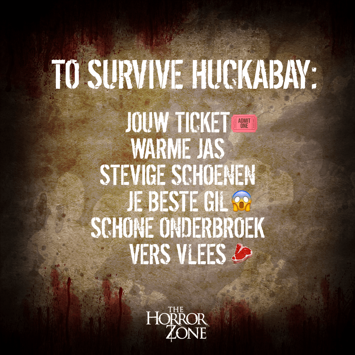 HorrorZoneNL's tweet photo. Je gaat op vakantie en neemt mee....
Heb je echt alles ingepakt en ben je niks vergeten? Dan is het nu tijd: Jouw reis naar Huckabay kan beginnen!🎒👻

#horrorzoneNL #schrik #redneck #horror #eng #angst #november #Bosschenhoofd #Tickets #Dorp #Event https://t.co/i3QTq9a9ph