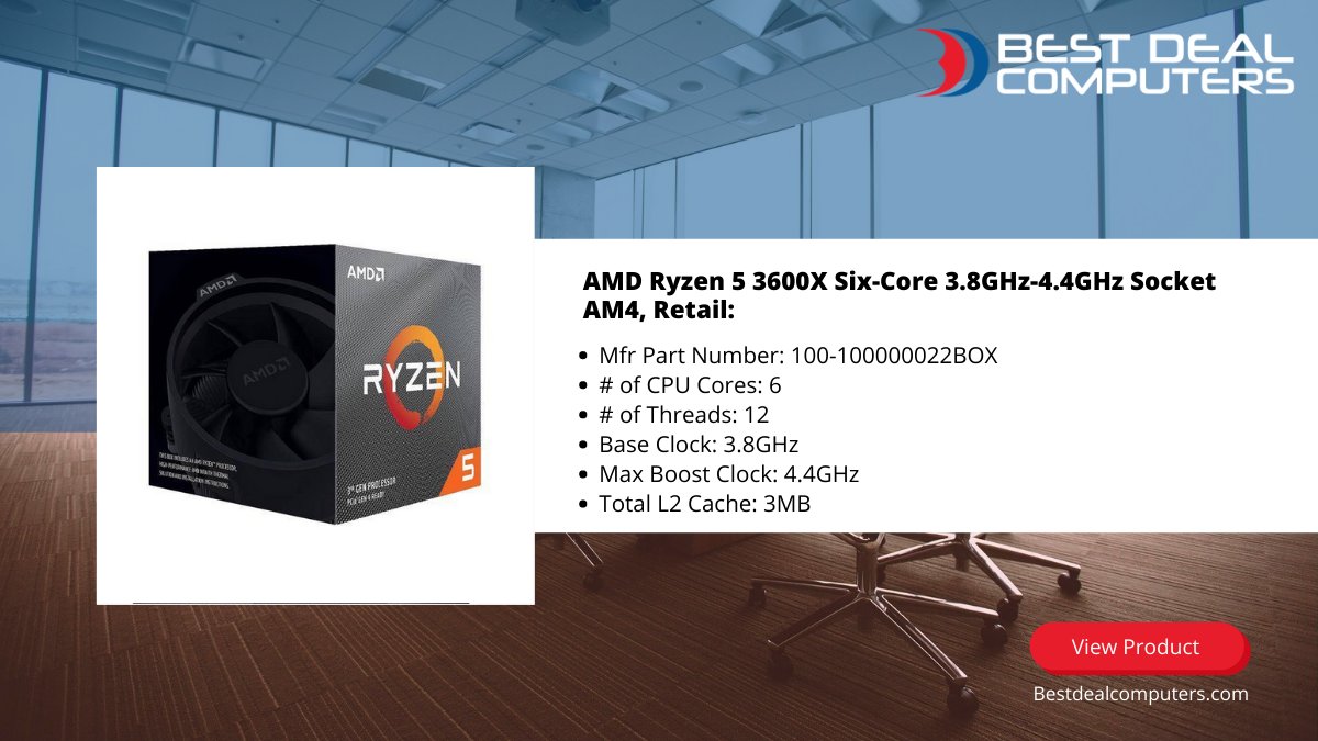 AMD Ryzen 5 3600X Six-Core 3.8GHz-4.4GHz Socket AM4, Retail:
Mfr Part Number: 100-100000022BOX
# of CPU Cores: 6
# of Threads: 12
Base Clock: 3.8GHz
bit.ly/3dvyWnV

#bdc #product #post #cpu #pc #processor #sale #amd