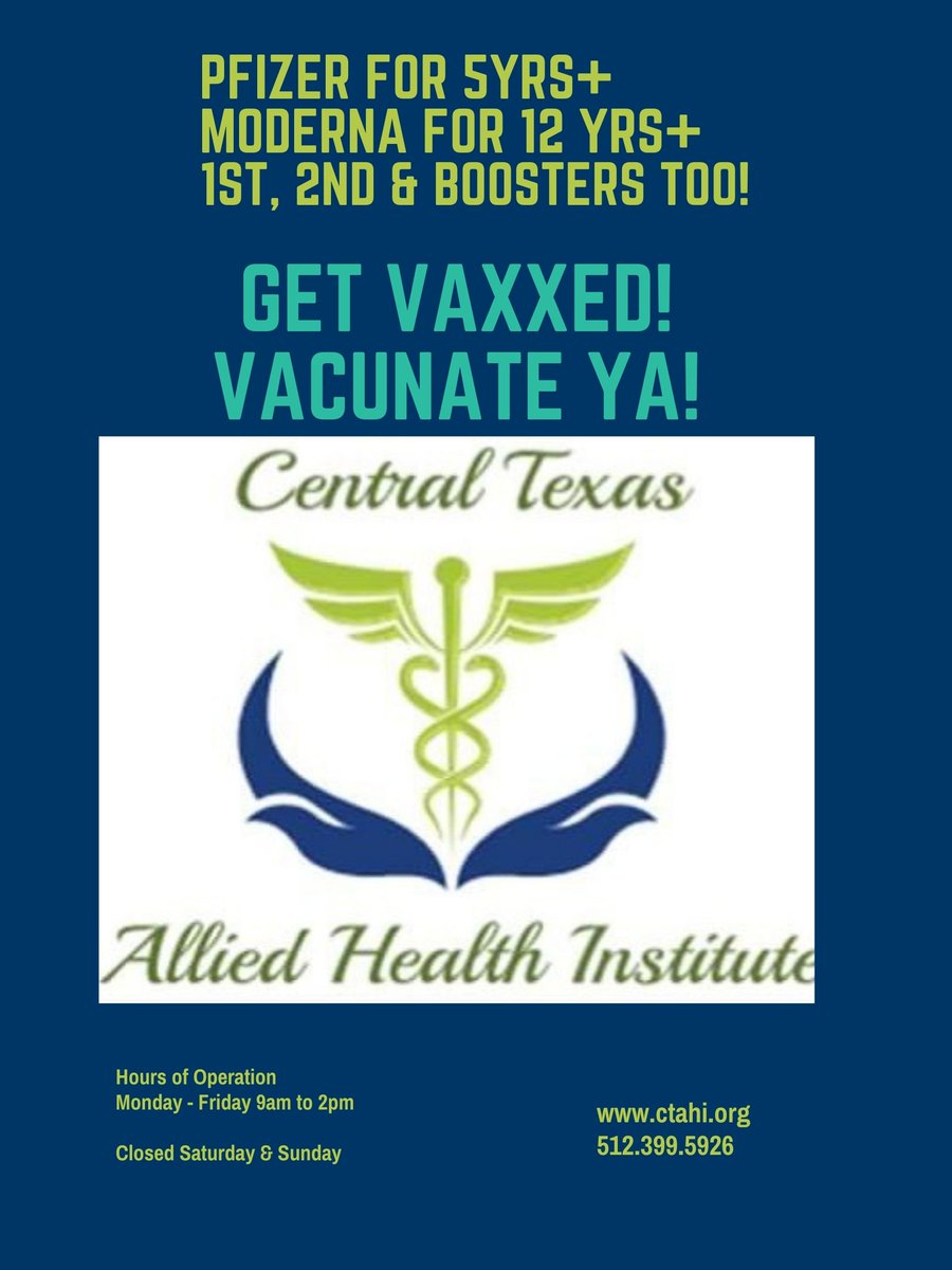 We are open for business! New hours are M-F 9am-2pm We offer the <a href="/pfizer/">Pfizer Inc.</a> #CovidVaccine for people 5 yrs+. Barrier-free access! Children must be accompanied by parent/guardian. #ScrubLife Visit ctahi.org for more information. #Neighbors4Neighbors
