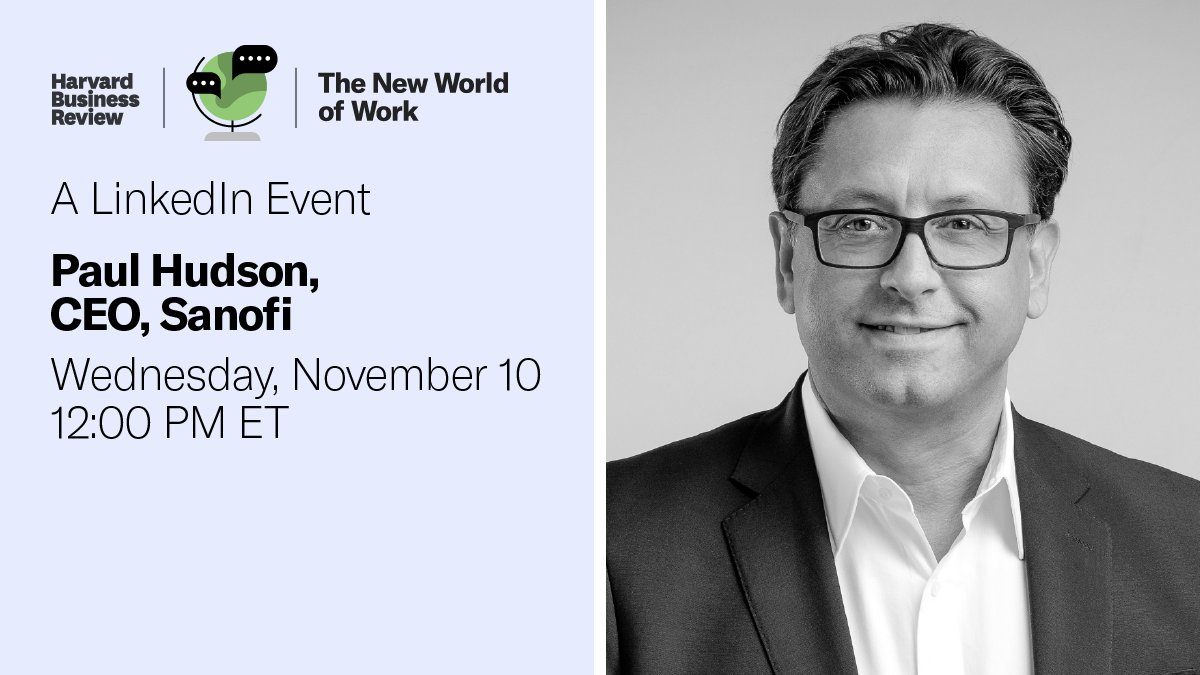 Harvard Business Review (@harvardbiz) on Twitter photo Paul Hudson, CEO of @Sanofi, will join HBR editor in chief <a href="/adiman/">Adi Ignatius</a> to discuss the new rules of health in the workplace. They’ll go live on LinkedIn this Wednesday at 12 p.m. ET. RSVP ⬇️
s.hbr.org/3H4yivA Paul Hudson, CEO of @Sanofi, will join HBR editor in chief <a href="/adiman/">Adi Ignatius</a> to discuss the new rules of health in the workplace. They’ll go live on LinkedIn this Wednesday at 12 p.m. ET. RSVP ⬇️
s.hbr.org/3H4yivA