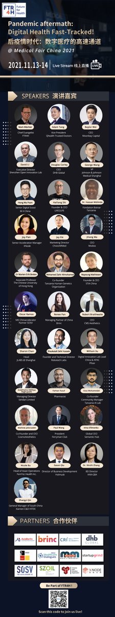 Join us this weekend Nov 13 + 14 on the eve of <a href="/MEDICATradeFair/">MEDICA</a> live (WeChat/YouTube) for exclusive insights on: Pandemic Aftermath - #DigitalHealth fast-tracked! Get full agenda + live-stream details here ftr4h.org/pandemic-after…
@_mistermobile @Maren_Lesche  <a href="/anoizet/">Aline Noizet</a>  @zajctjasa