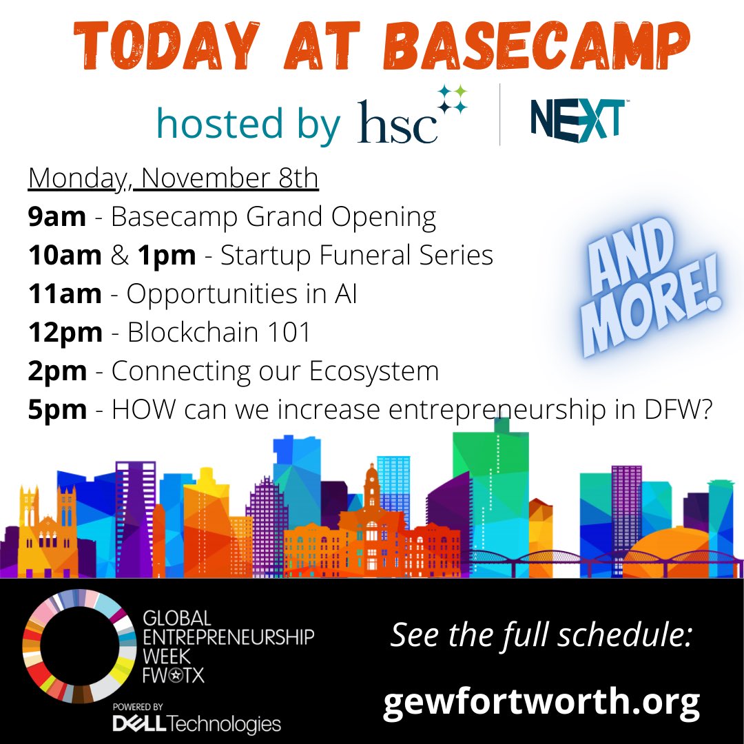 Join us <a href="/GEWFortWorth/">GEW Fort Worth</a> Basecamp: 550 Bailey Ave. in Fort Worth. Sessions to grow your business, learn new skills and network with the best folks in North Texas. Virtual and in-person events, giveaways and fun all week!