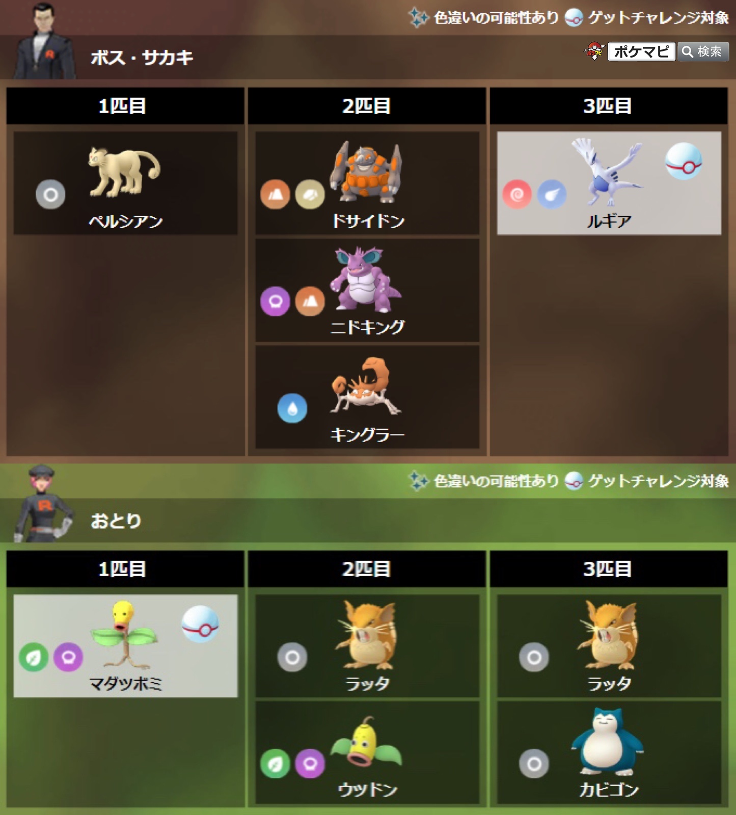 ポケモンgo攻略情報 ポケマピ 忍び寄る影イベント開始に伴って Goロケット団の従えるシャドウポケモンが変更されています サカキ おとり Goロケット団リーダーのクリフ シエラ アルロの使用ポケモンをまとめました 随時更新中 T Co