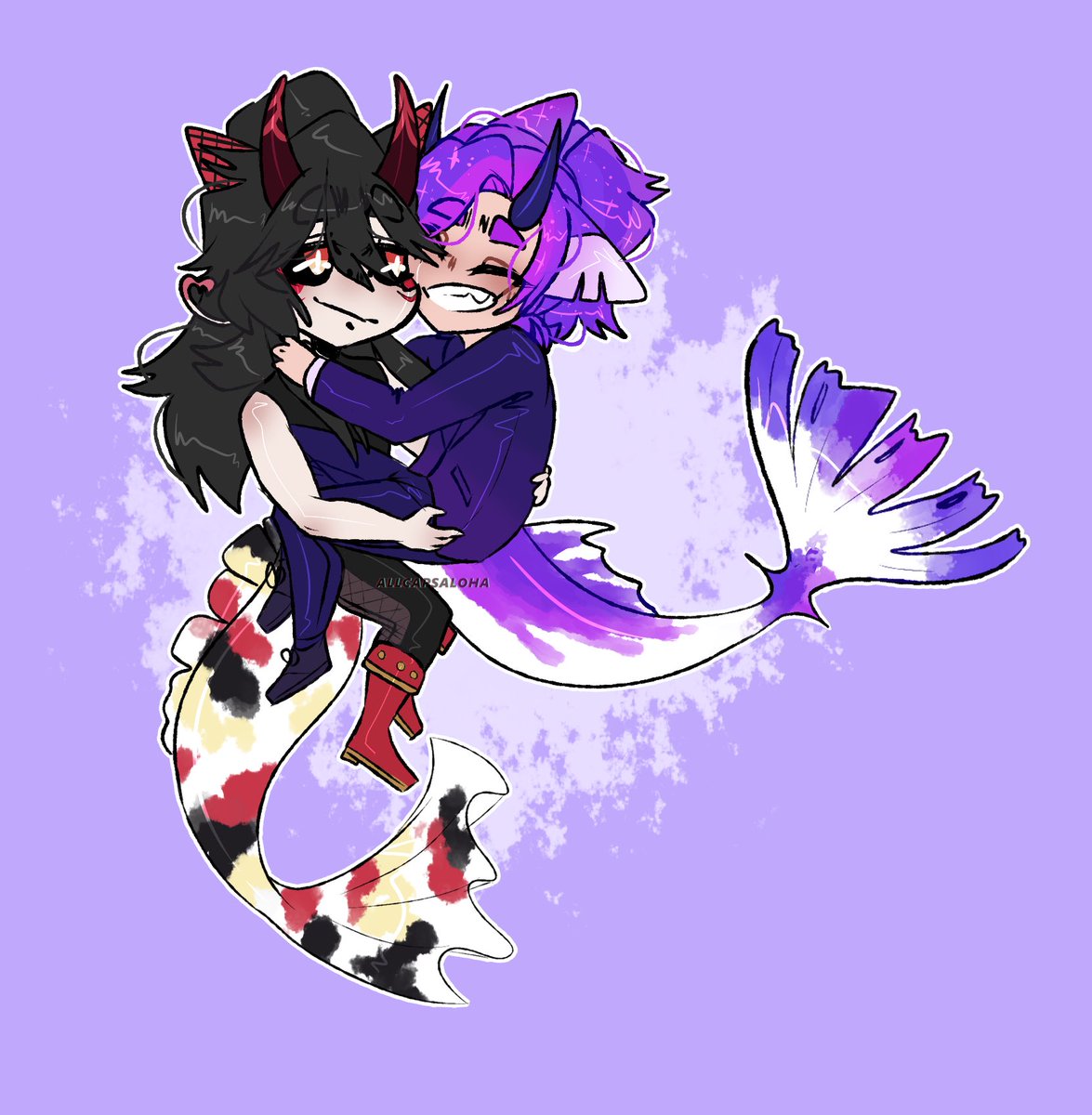 AllCapsAloha's tweet photo. [OC] Just a little something instead of what I’m suppose to be doing 😂

My koi Masa and his lover Blake having a cuddle sesh 🖤

Kittykois are a closed species 
#kittykoi #chibi #cs #closedspecies #commissions #drawing #art #digitalart #shipart #ArtistOnTwitter https://t.co/wNgPstumPB