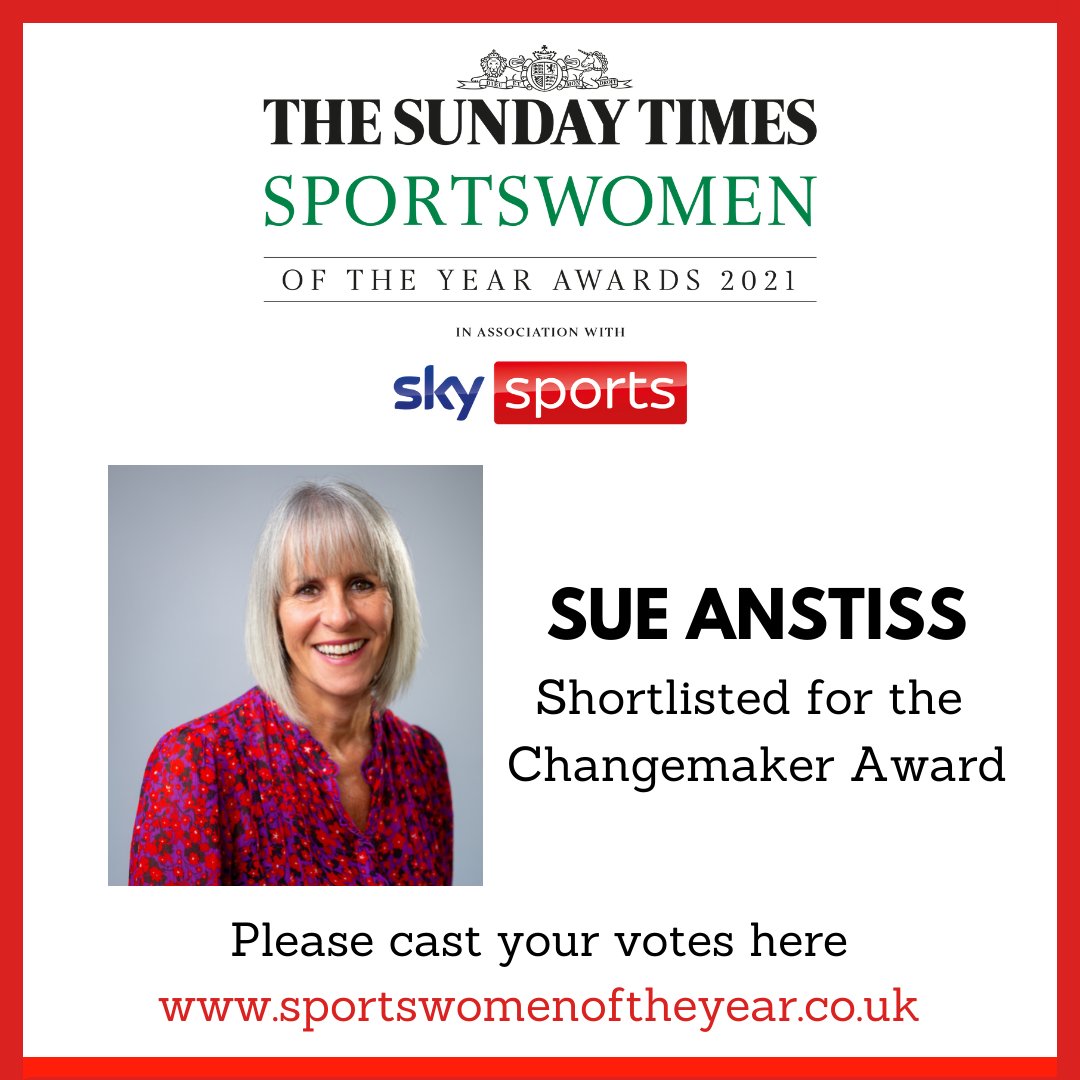 sueanstiss's tweet image. So excited to be shortlisted for The Sunday Times Sportswomen of the Year 2021 Changemaker Award.

Proud to be recognised for my work with the Women's Sport Collective, The Game Changers &amp;amp; Game On.

It would be lovely if you had 2 minutes to cast a vote... sportswomenoftheyear.co.uk