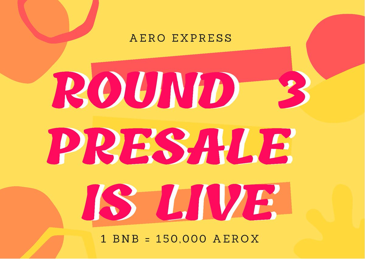 AeroExpressNFT's tweet photo. @AeroExpressNFT Round 3 Presale is Live.

How to buy?

Just send BNB to our Smartcontract and you will received your $AEROX in realtime.

1 BNB = 150,000 $AEROX https://t.co/rvNpXe5lQT