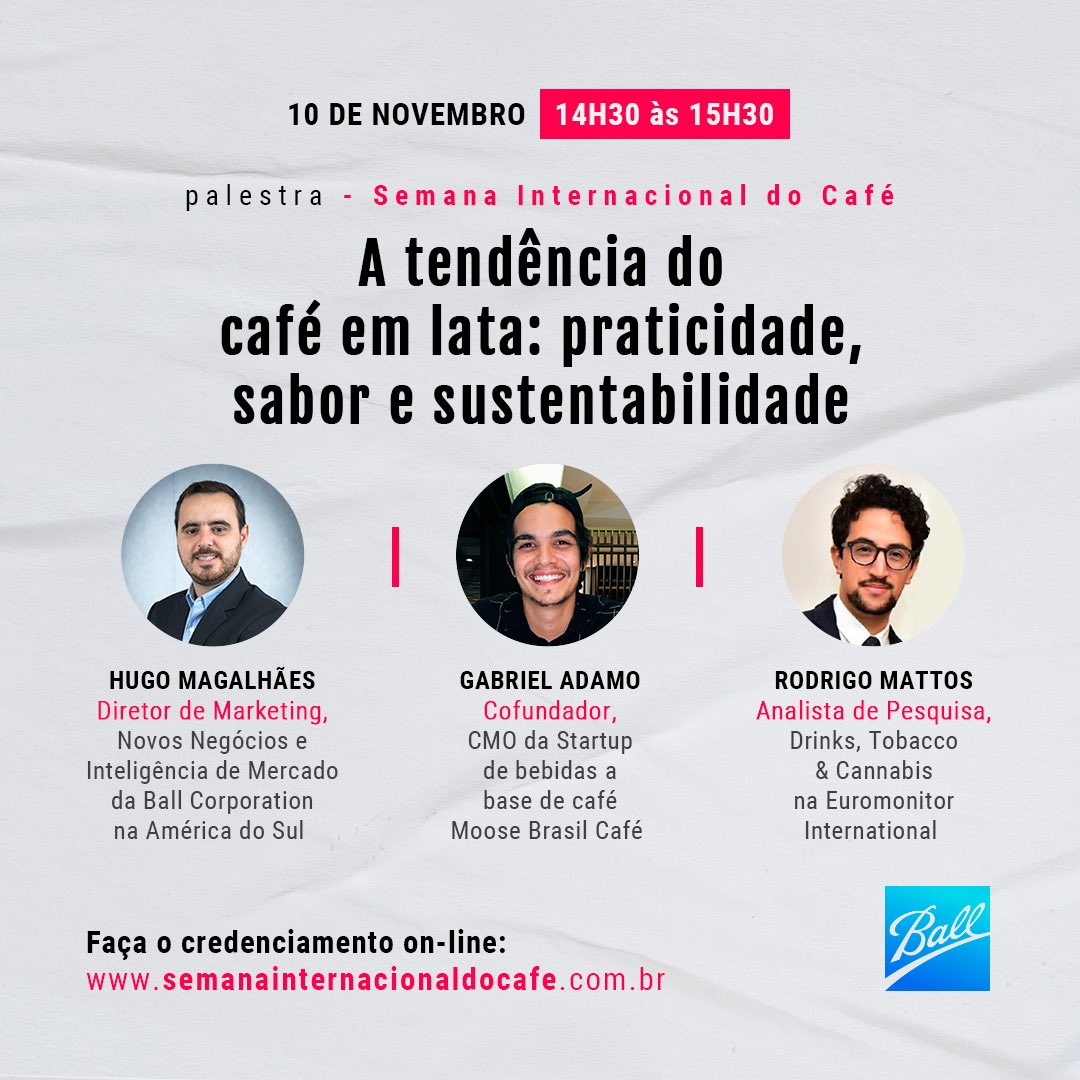 Quarta-feira, 10 de novembro estaremos presencialmente e on-line na @semanainternacionaldocafe apresentando um painel para lá de especial sobre a tendência do café em lata: praticidade, sabor e sustentabilidade.