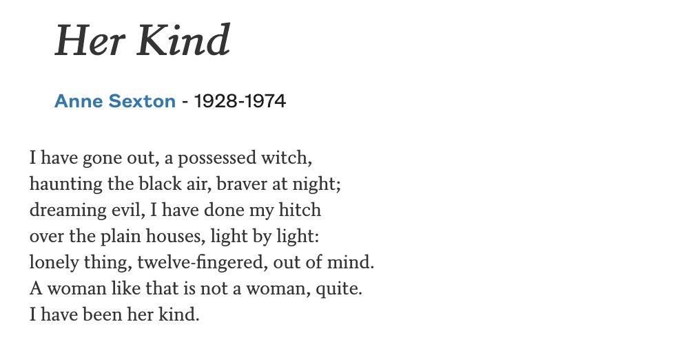 POETSorg's tweet image. —Anne Sexton, born #OTD in 1928

Read the full poem at poets.org/poem/her-kind