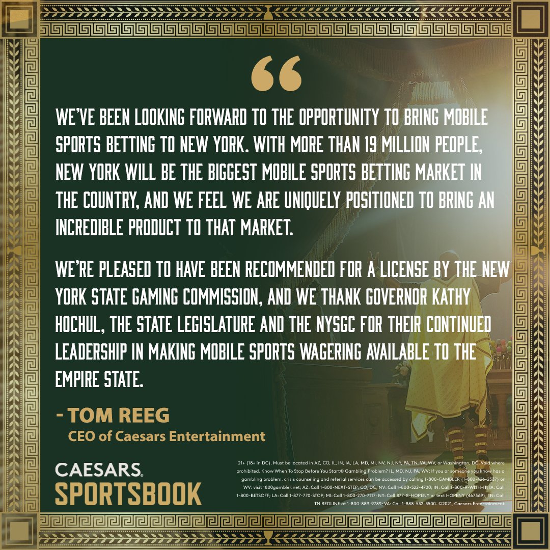 The Empire is officially coming to the Empire State 🏆  <a href="/CaesarsSports/">Caesars Sportsbook</a> 

Read more bit.ly/3wr8vZP