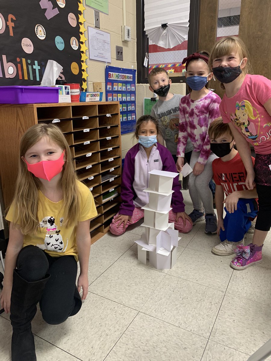 MsZdarsky's tweet photo. How tall can you build a tower with just index cards?? #NationalSTEMDay #sd113a #owbears https://t.co/mtkVrqmADY