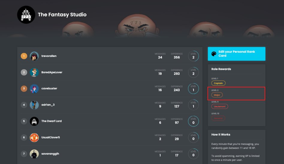 A leveling reward system has been put in place in our Discord server to help build the community. Fist 200 members to reach level 2 would be whitelisted for free mint. 😎 Cheers !!

#NFTCommunity #NFTs