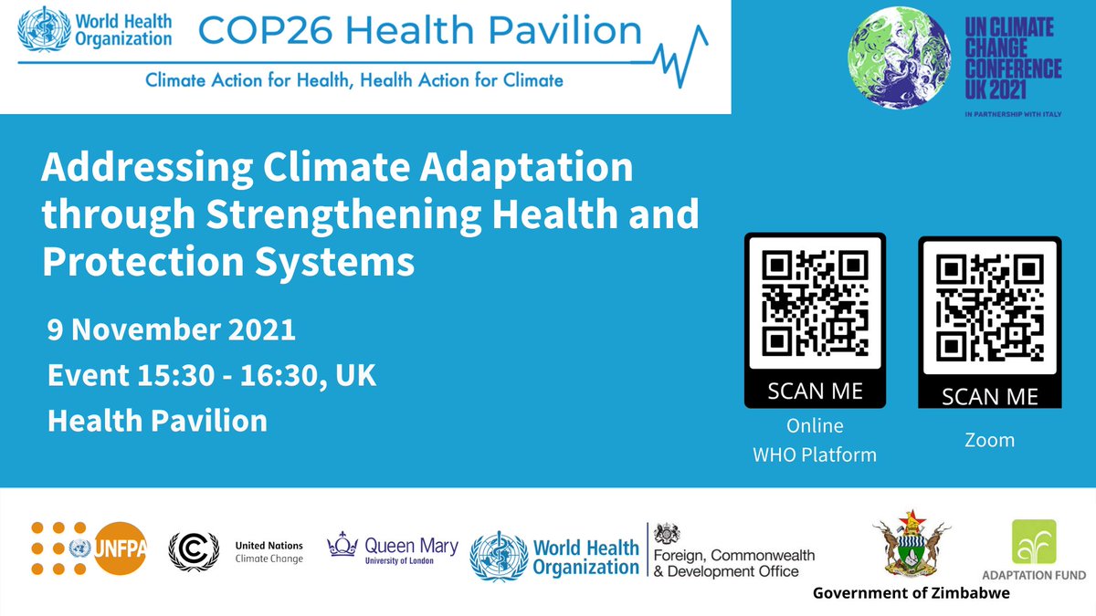 "Existing health and protection systems are not ready for the array of new and more severe challenges posed by climate change" 
Join us tomorrow for a HYBRID session at the Health Pavilion: 15:30UK/16:30CET/10:30EST
<a href="/UNFPA_ESARO/">UNFPA East and Southern Africa</a> <a href="/UNFPA/">UNFPA</a> <a href="/JulittaOnabanjo/">Julitta Onabanjo, Dr</a> <a href="/SDobardzic/">Saliha Dobardzic </a> <a href="/WHO/">World Health Organization (WHO)</a> <a href="/FCDOGovUK/">Foreign, Commonwealth & Development Office</a>