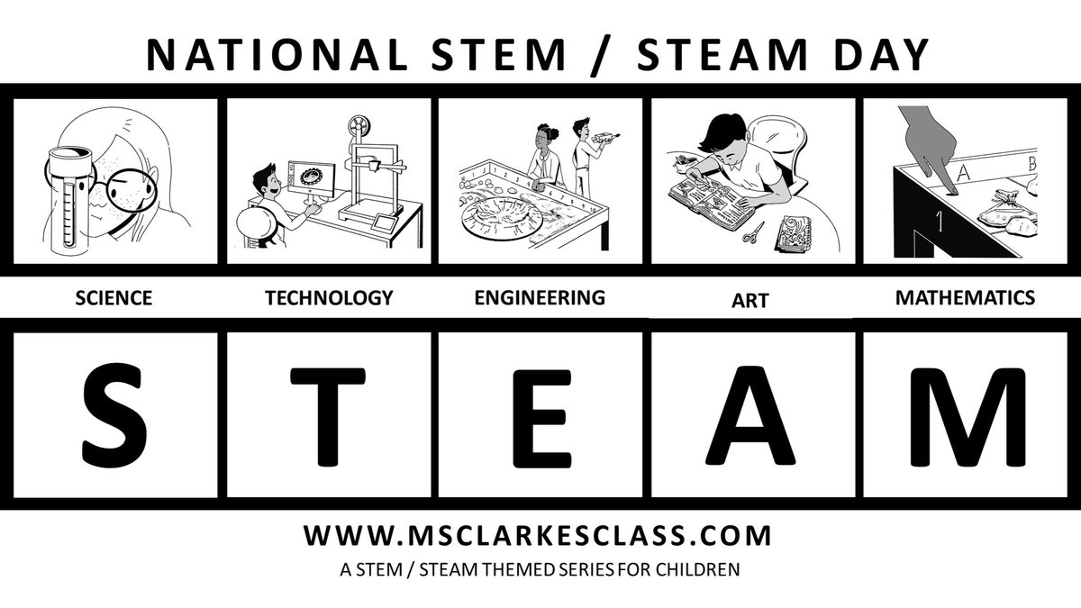 JulieHPackett's tweet photo. Happy #NationalSTEAMDay from Ms. Clarke’s Class! 🤩
The #MsClarkesClass book series encourages children to explore the fun &amp; exciting world of STEM / STEAM! 📚 #NationalSTEMDay #ScienceNight #BattlingBots #STEMSTEAMDay #STEMDay 
🔬🔭🧪⛈🚀🖥🦾⚙️🎨🖌🧮 https://t.co/UIcgPyHl1w