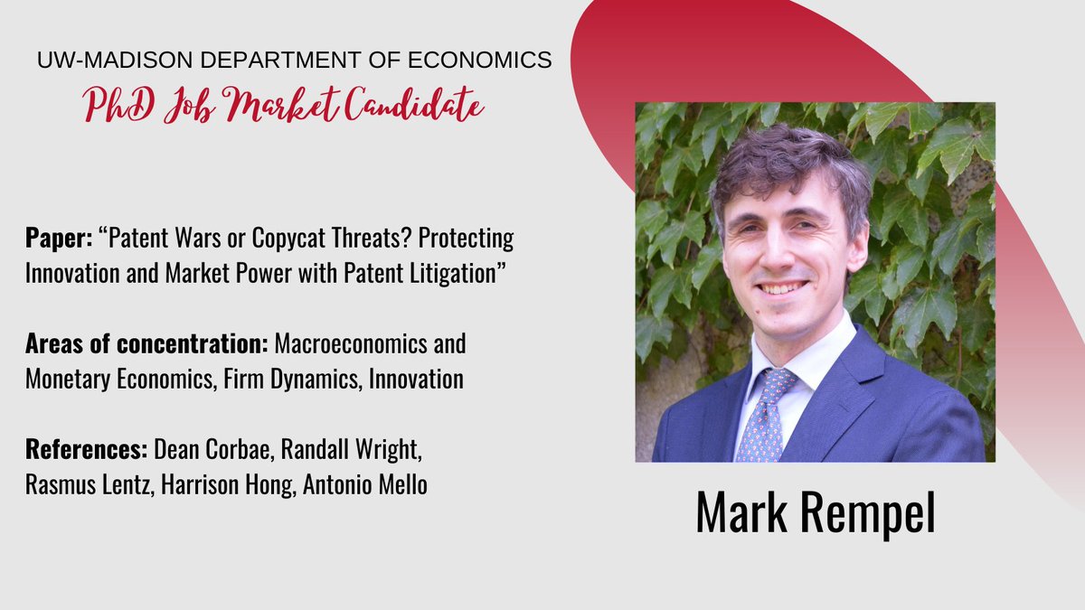 In his job market paper, Mark quantifies the role of firm IP protection investments and patent litigation in shaping product entry barriers and creating superstar firms. #EconJobMarket #EconTwitter econ.wisc.edu/staff/rempel-m…