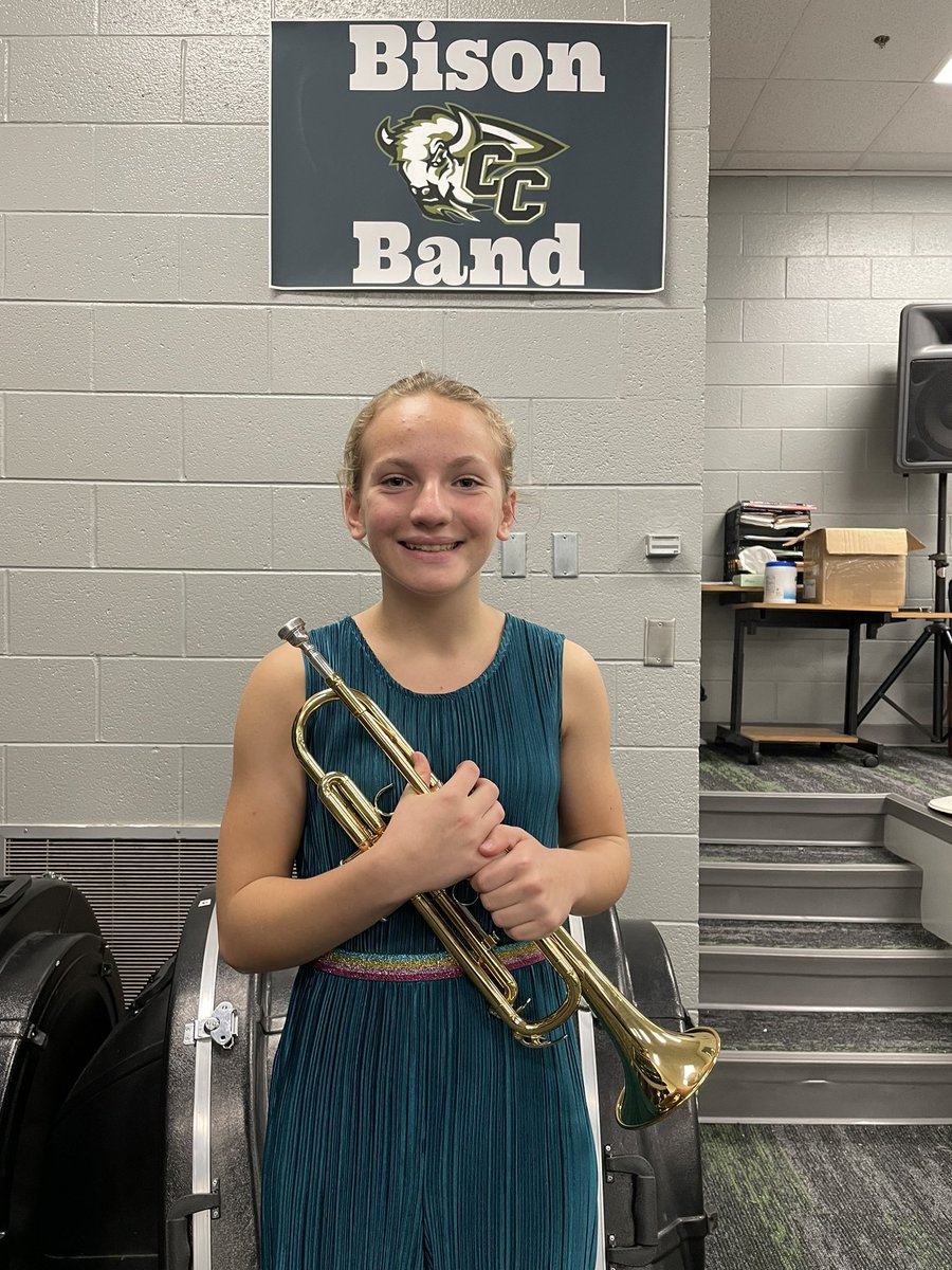 bison_band's tweet photo. A huge congratulations to Cheyenne Veach on being selected to the 8th grade All State Band! She was ranked as the third best 8th grade trumpet in the state of Nebraska. Way to go!!! #bisonband #ccbison https://t.co/4G218TyfHB
