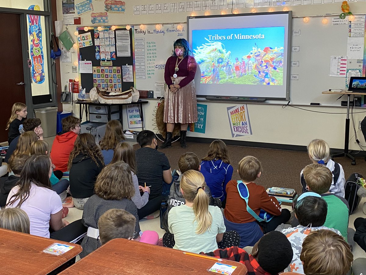 yolarson's tweet photo. Hassan Elementary 2 classes in 5th grade learned about Natives in MN, Ojibwe and Dakota people from ISD 728 American Indian Educator, Ms. Mansfield.  She will be at Hassan this Wednesday again to teach other 2 classes.  @HassanElem https://t.co/uwuGrCY9eb