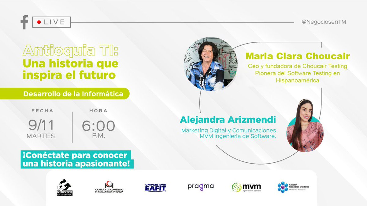 Choucair Testing (@testingchoucair) on Twitter photo Si quieres saber más sobre la esencia de la tecnología en Antioquia y en Medellín, capital mundial de la innovación, conectate al Facebook Live de <a href="/negociosentm/">Negocios en TM</a>, mañana martes 9 de noviembre a las 6:00 p.m. hora Colombia
Únete 👉👍 lnkd.in/gS6sBSYc
#TI #WeLoveTesting Si quieres saber más sobre la esencia de la tecnología en Antioquia y en Medellín, capital mundial de la innovación, conectate al Facebook Live de <a href="/negociosentm/">Negocios en TM</a>, mañana martes 9 de noviembre a las 6:00 p.m. hora Colombia
Únete 👉👍 lnkd.in/gS6sBSYc
#TI #WeLoveTesting