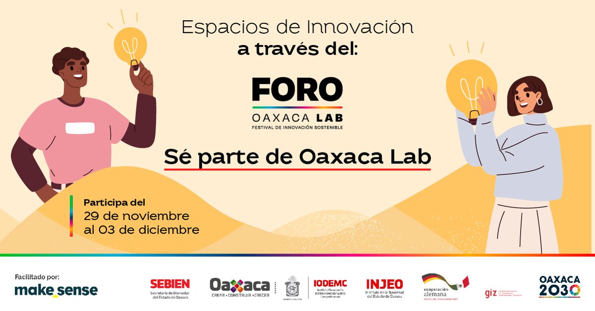 makesense_am's tweet photo. ¿Quieres diseñar soluciones para la #reactivacióneconómica de Oaxaca? 📈

Foro #OaxacaLab💡es para organizaciones juveniles, academias y líderes de agencias de innovación de Oaxaca que quieran ayudar de manera sostenible al estado.

¡Inscríbete!
https://t.co/CPgdrXEXhj https://t.co/oVVVnsvVVi